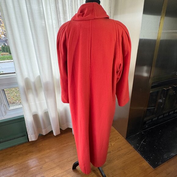 Vintage 80s coat, red, wool, nylon, cachemire, attached scarf, size 16/18 (L/XL) - Picture 4 of 16